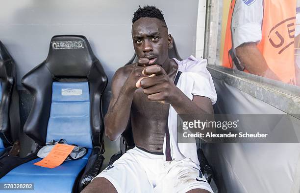 Jean-Kevin Augustin of France celebrates the victory during the U19 match between Portugal and France at Carl-Benz-Stadium on July 21, 2016 in...
