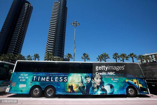 At Comic-Con" -- Pictured: "Timeless" Bus Wrap --