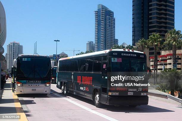 At Comic-Con" -- Pictured: "Mr. Robot" Bus Wrap --