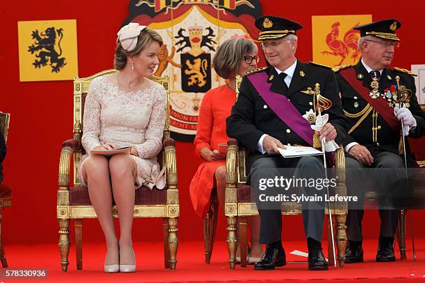 Queen Mathilde of Belgium and King Philippe of Belgium attend the Military Parade to celebrate Belgium's National Day on July 21, 2016 in Brussels,...