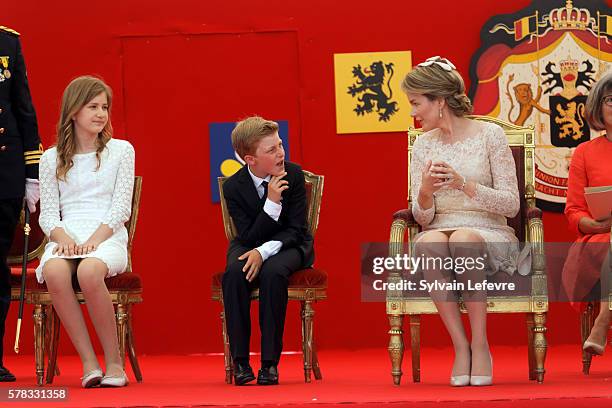 Crown Princess Elisabeth, Prince Emmanuel, Queen Mathilde of Belgium and King Philippe of Belgium attend the Military Parade to celebrate Belgium's...