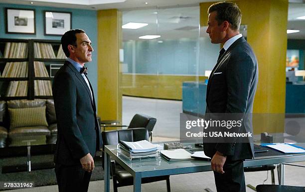 Accounts Payable" Episode 602 -- Pictured: Patrick Fischler as Elliott Stemple, Gabriel Macht as Harvey Specter --