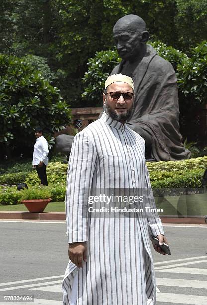 Asaduddin Owaisi during the Monsoon Session at Parliament House on July 21, 2016 in New Delhi, India. The Lok Sabha passed the National Institutes of...