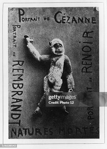 Francis Picabia French school. Portrait of Cezanne, portrait of Renoir, Portrait of Rembrandt, 1920. Toy monkey and oil on cardboard Reproduced in...