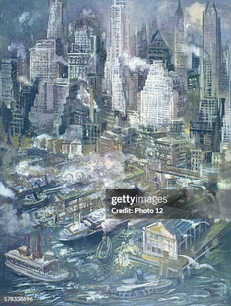 George Grosz, German Artist, Manhattan Harbor.