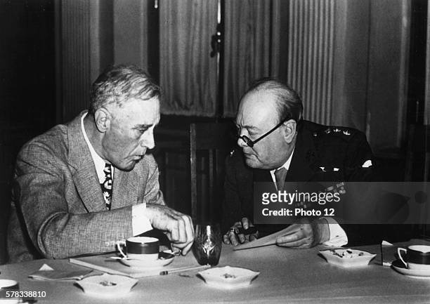 President Franklin Delano Roosevelt and British Prime minister Winston Churchill having a break during the conference. February 11, 1945.