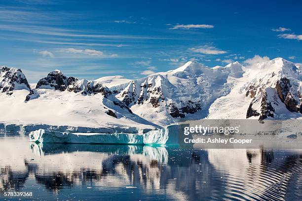 the gerlache strait separating the palmer archipelago from the antarctic peninsular off anvers island. the antartic peninsular is one of the fastest warming areas of the planet. - poolklimaat stockfoto's en -beelden