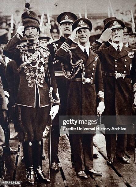 Photograph of Prince Albert Frederick Arthur George and Prince Henry, Duke of Gloucester awaiting the return of their brother, of Edward, Prince of...