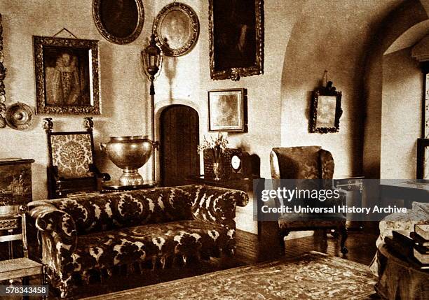 Photograph showing part of the drawing-room at Glamis Castle, the home of the Lyon family since the 14th century. Dated 20th Century.