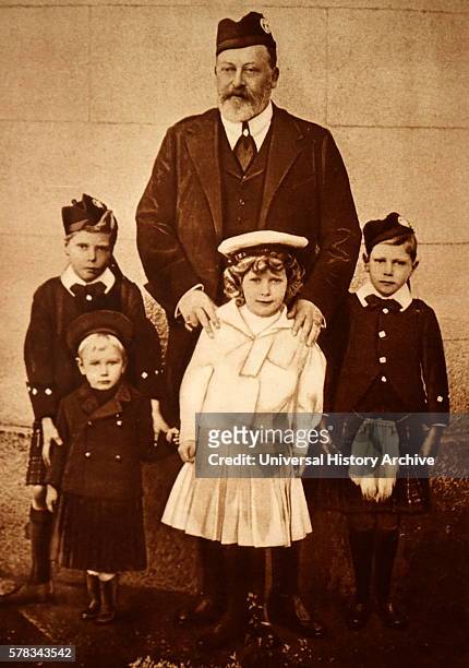 Photograph of King Edward VIII with his grandchildren: Prince Albert Frederick Arthur George , Prince Henry, Duke of Gloucester , Mary, Princess...