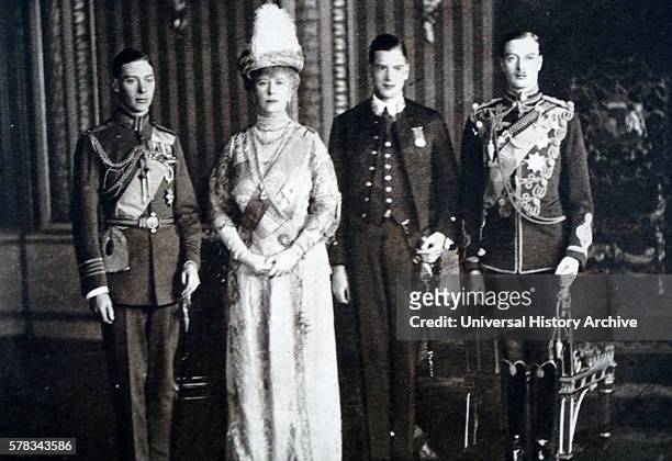 Photograph of Queen Mary of Teck, The Duchess of York, with her sons Albert Frederick Arthur George , Prince Henry, Duke of Gloucester and Prince...