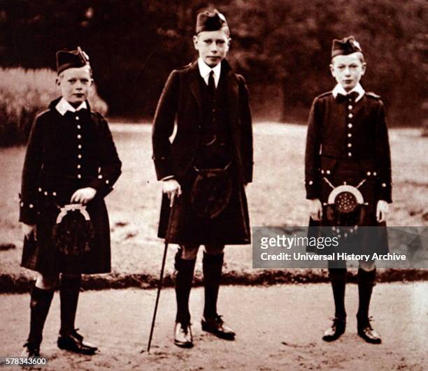 Photograph of Albert Frederick Arthur George , Prince Henry, Duke of Gloucester and Prince George, Duke of Kent at Balmoral Castle, Scotland. Dated...