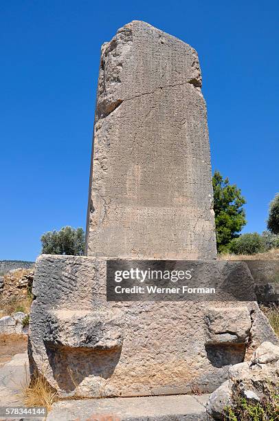 Stela with trilingual inscription in Lycian, Aramaic and Greek dating from Year I in the reign of Artaxerxes III Okhos. Country of Origin: Turkey....