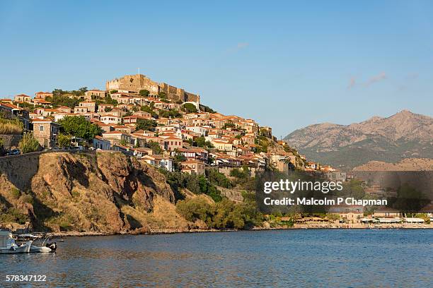 molyvos castle, mithymna, mytilene, lesvos, greece. - lesvos stock pictures, royalty-free photos & images