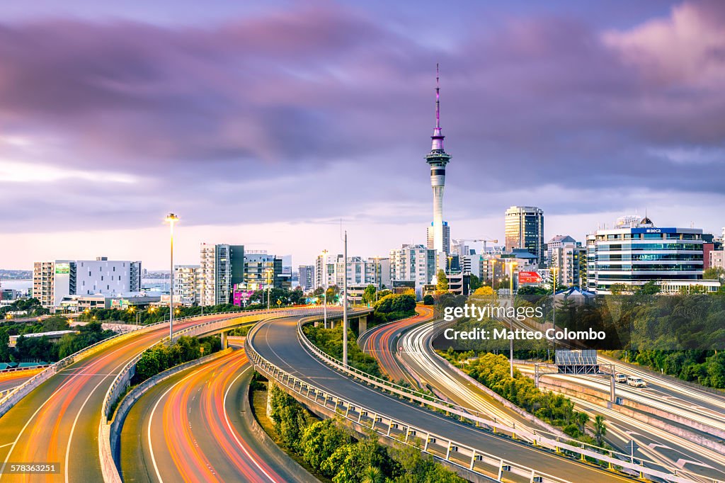 Urban roads with traffic leading to Auckland city