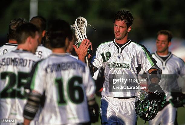 Terry Riordan of the Long Island Lizards comes off the field during the Major League Lacrosse game against the Boston Cannons at Cawley Field in...