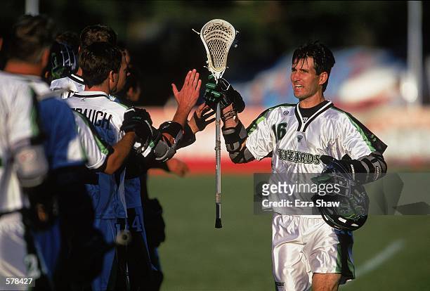 Vinnie Sambrotto of the Long Island Lizards comes off the field during the Major League Lacrosse game against the Boston Cannons at Cawley Field in...