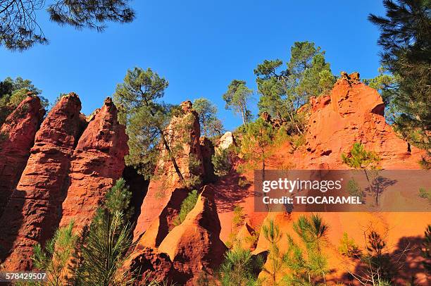 fairies' chimneys in ochre of roussillon - ラングドックルシヨン ストックフォトと画像