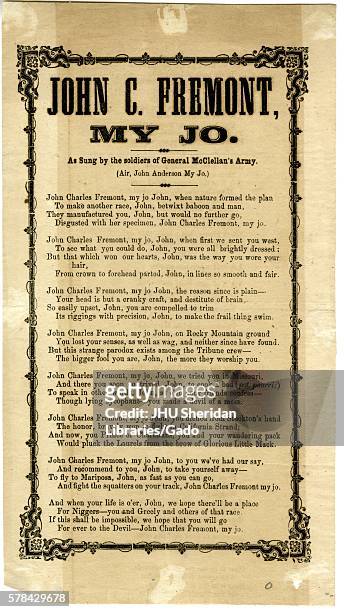 Broadside from the American Civil War, entitled 'John C Fremont, My Jo, ' expressing disdain for presidential candidate John C Fremont and loyalty to...