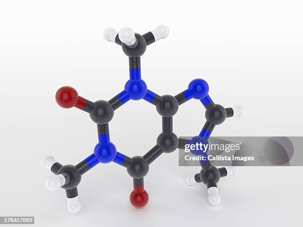 stockillustraties, clipart, cartoons en iconen met ball and stick model of a caffeine molecule - caffeine molecule