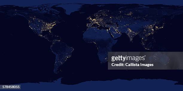 image of earth at night. composite assembled from data acquired by suomi national polar-orbiting partnership (suomi npp) satellite over nine days in april 2012 and thirteen days in october 2012 - america satellite view stock pictures, royalty-free photos & images