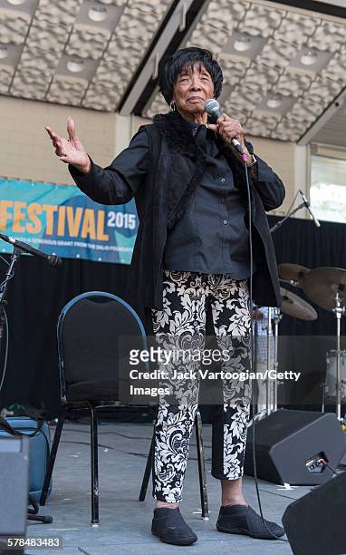 Ninty-five year-old American Lindy Hop dancer Norma Miller talks to dance fans at the beginning of the second day of the 23rd Annual Charlie Parker...