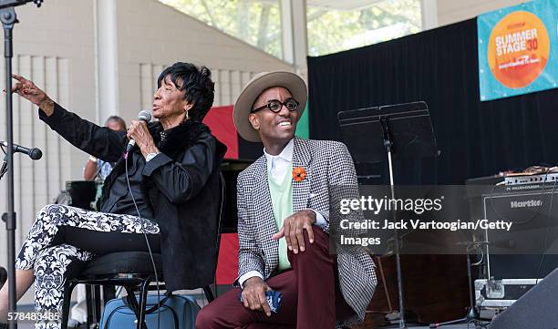 Ninty-five year-old American Lindy Hop dancer Norma Miller, with her protege Samuel Coleman, talks to dance fans at the beginning of the second day...