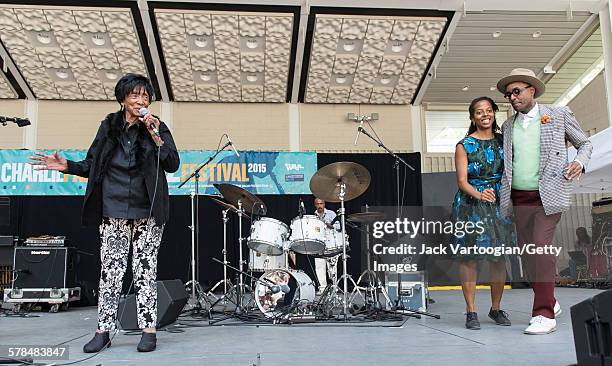 Ninty-five year-old American Lindy Hop dancer Norma Miller and her proteges, Rehema Trimiew and Samuel Coleman, perform at the beginning of the...