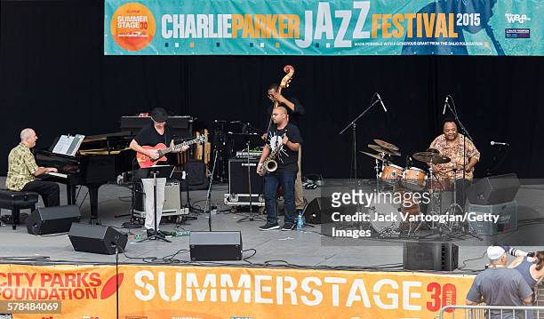 American Jazz musician Jeff 'Tain' Watts plays drums as he performs with his band, the Jeff Watts 5, on the second day of the 23rd Annual Charlie...