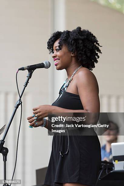 American Jazz musician Alicia Olatuja performs as a special guest with Dr Lonnie Smith's band on the second day of the 23rd Annual Charlie Parker...