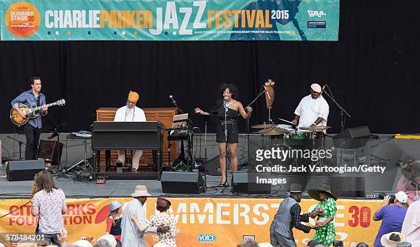 American musician and bandleader Dr Lonnie Smith plays Hammond B3 organ on the second day of the 23rd Annual Charlie Parker Jazz Festival in the...
