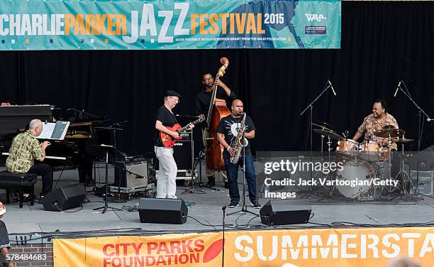 American Jazz musician Jeff 'Tain' Watts plays drums as he performs with his band, the Jeff Watts 5, on the second day of the 23rd Annual Charlie...