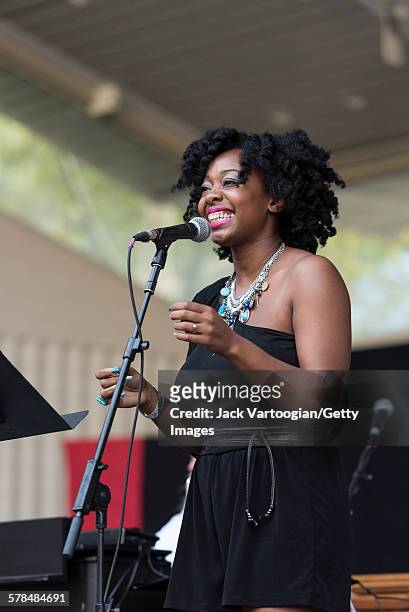 American Jazz musician Alicia Olatuja performs as a special guest with Dr Lonnie Smith's band on the second day of the 23rd Annual Charlie Parker...
