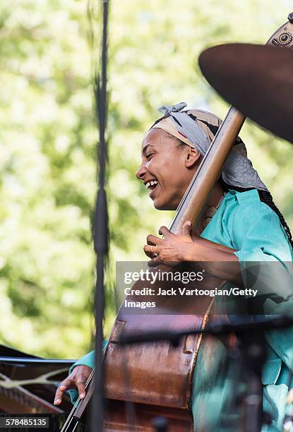 American Jazz musician Esperanza Spalding plays upright acoustic bass with the Joe Lovano Quartet on the third and final day of the 23rd Annual...