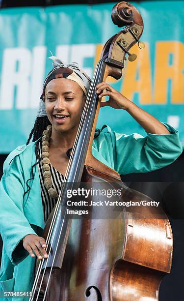 American Jazz musician Esperanza Spalding plays upright acoustic bass with the Joe Lovano Quartet on the third and final day of the 23rd Annual...