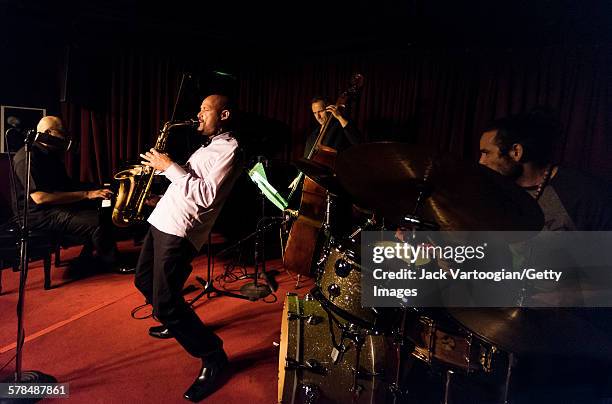 Puerto Rican American Jazz musician Miguel Zenon plays alto saxophone as he leads his quartet at the Village Vanguard, New York, New York, September...