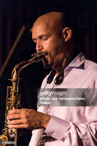 Puerto Rican American Jazz musician Miguel Zenon plays alto saxophone as he leads his quartet at the Village Vanguard, New York, New York, September...