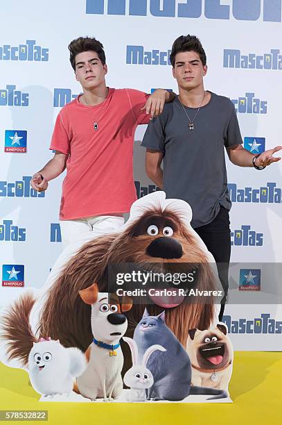 Spanish singers Jesus Oviedo and Daniel Oviedo "Gemeliers" attend "Mascotas" premiere at Kinepolis cinema on July 21, 2016 in Madrid, Spain.