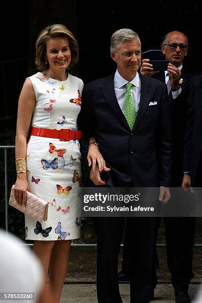 King Philippe of Belgium and Queen Mathilde of Belgium pictured during a Royal Visit to the 'Fete au parc' celebrations on the Belgian National Day...