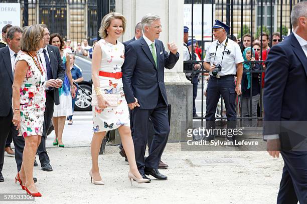 King Philippe of Belgium and Queen Mathilde of Belgium pictured during a Royal Visit to the 'Fete au parc' celebrations on the Belgian National Day...