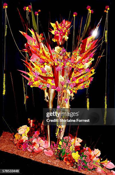 Floral costumes by Matthew Landers Academy on display during the RHS Flower Show at Tatton Park on July 21, 2016 in Knutsford, England.