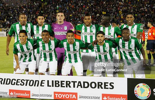 Players of Atletico Nacional pose before a first leg final match between Independiente del Valle and Atletico Nacional as part of Copa Libertadores...