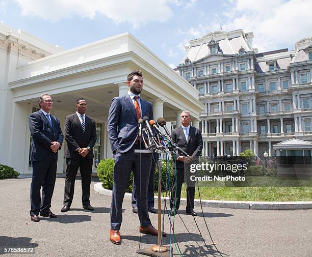 Washington, D.C. On Thursday, July 21, outside of the West Wing of the White House, Kansas City Royals, player Eric Hosmer standing at the mic takes...