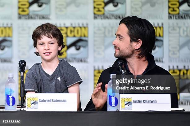 Actors Gabriel Bateman and Justin Chatwin attend CBS Television Studios Block including "Scorpion," "American Gothic" and "MacGyver" during Comic-Con...