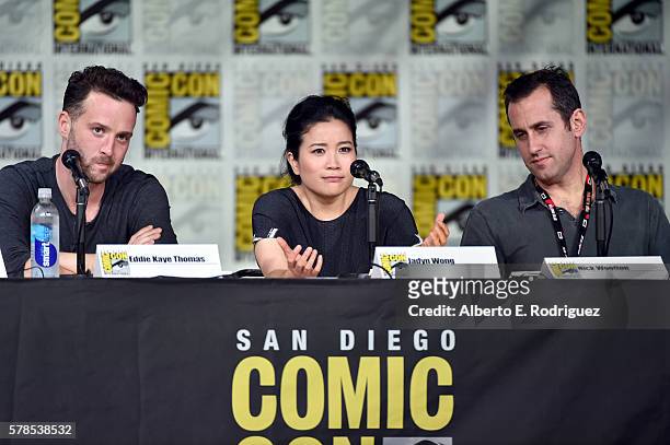 Actors Eddie Kaye Thomas and Jadyn Wong and writer/producer Nicholas Wootton attend CBS Television Studios Block including "Scorpion," "American...