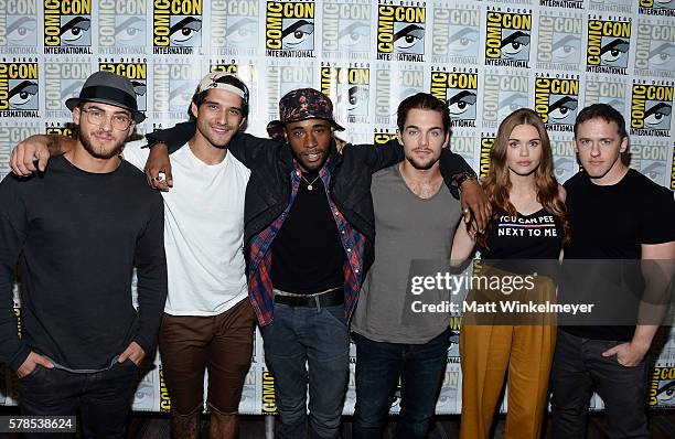 Actors Cody Christian, Tyler Posey, Khylin Rhambo, Dylan Sprayberry, Holland Roden and creator Jeff Davis attend the "Teen Wolf" press line during...