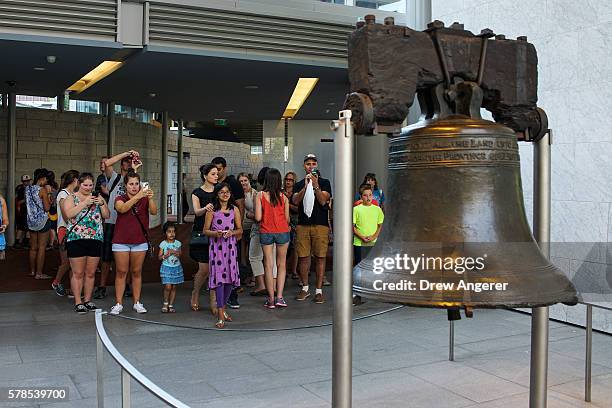 People visit the Liberty Bell, July 21, 2016 in Philadelphia, Pennsylvania. The Democratic National Convention will formally kick off in Philadelphia...