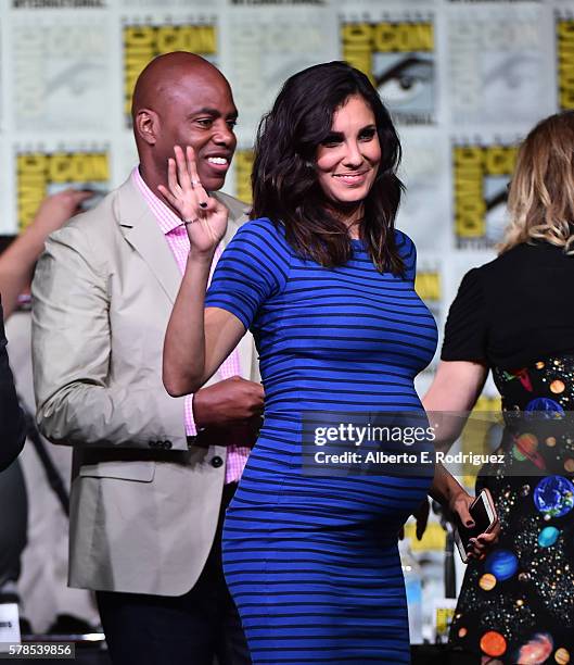 Moderator Kevin Frazier and actress Daniela Ruah attend CBS Television Studios Block including "Scorpion," "American Gothic" and "MacGyver" during...