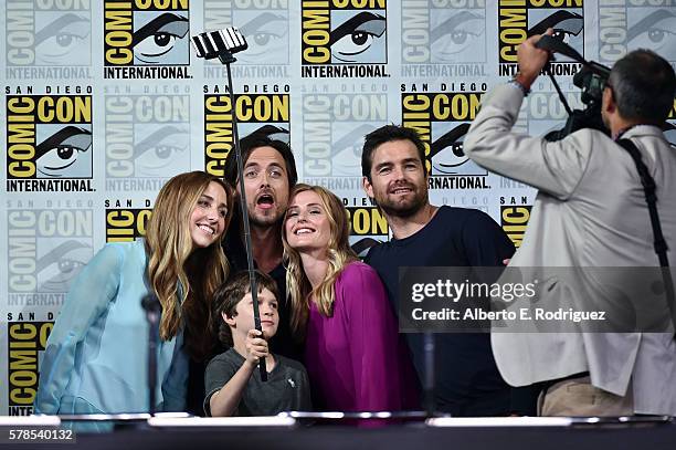 Writer/producer Corinne Brinkerhoff, actors Gabriel Bateman, Justin Chatwin, Megan Ketch, and Antony Starr pose for a photo at CBS Television Studios...