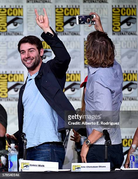 Actors James Wolk and Eric Christian Olsen attend CBS Television Studios Block Including "Scorpion," "American Gothic" And "MacGyver" during...